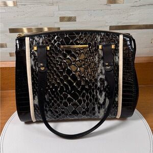 Brahmin Alice Satchel Black Carlisle Snake Embossed Leather Purse Small‎
